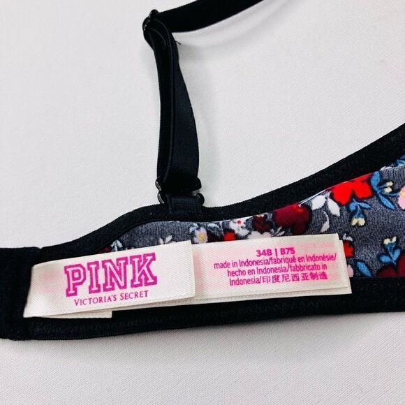 Victoria's Secret Womens PINK Push Up Bra Cross Back Underwire Black Pink 34B - Picture 5 of 5